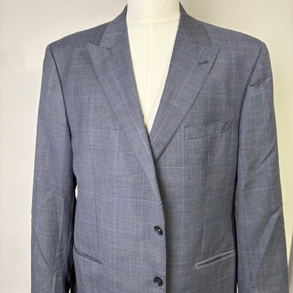 Joseph A Bank Blue‎ Grey Plaid Peak Lapel Wool Suit Jacket Blazer Mens 46R